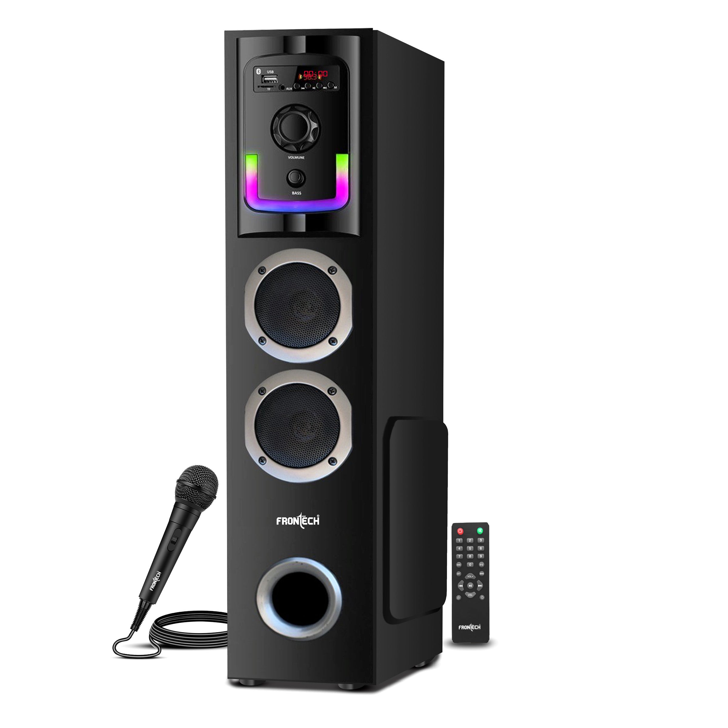 Frontech CRUX-167 60W Bluetooth Tower Speaker|1.0 Tower design | Wired Mic | RGB Lighting | Remote Control | Built-in FM Radio| BT Connectivity | USB | Karaoke, TV, PC & Smartphone Compatible (SW-0167) Frontech CRUX-167 60W Bluetooth Tower Speaker|1.0 Tower design | Wired Mic | RGB Lighting | Remote Control | Built-in FM Radio| BT Connectivity | USB | Karaoke, TV, PC & Smartphone Compatible (SW-0167)